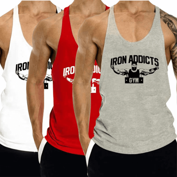 3 PACK IRON ADDICT Printed Workout GYM Tank Top