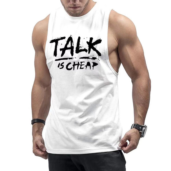Fashion TALK IS CHEAP Printed Athletic Style Fitness Tank Tops