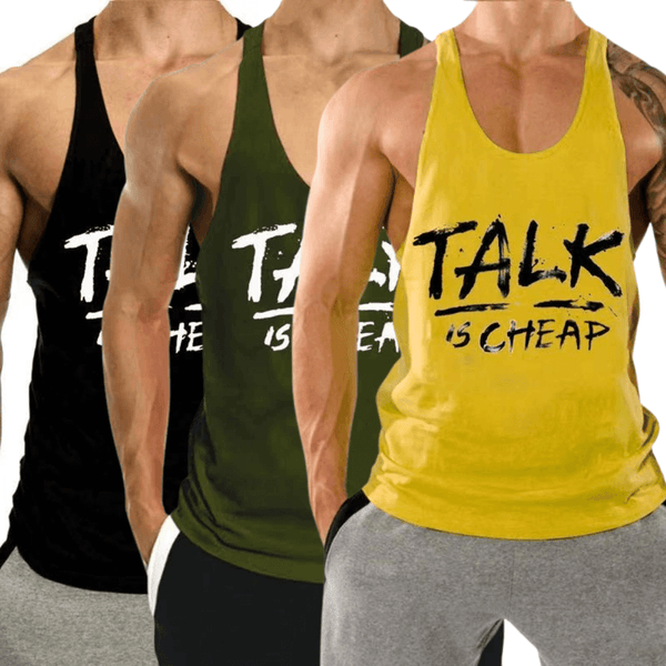 3 PACK TALK IS CHEAP Printed Motivational Work Out Tank Tops