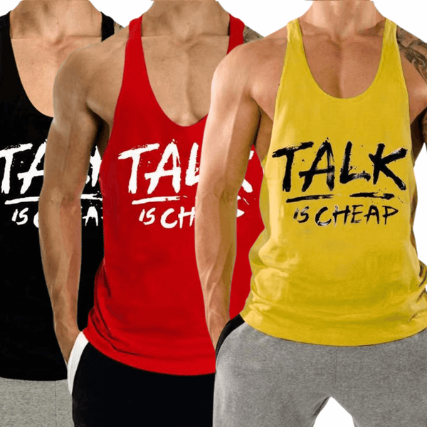 3 PACK TALK IS CHEAP Printed Motivational Work Out Tank Tops