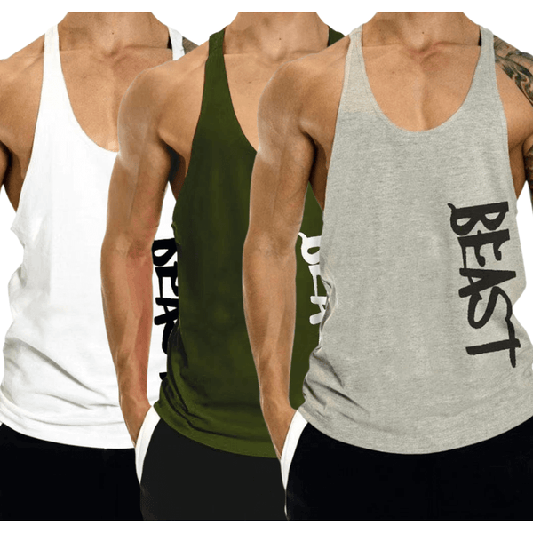 3 PACK Beast Printed Workout Tank Tops Stringers