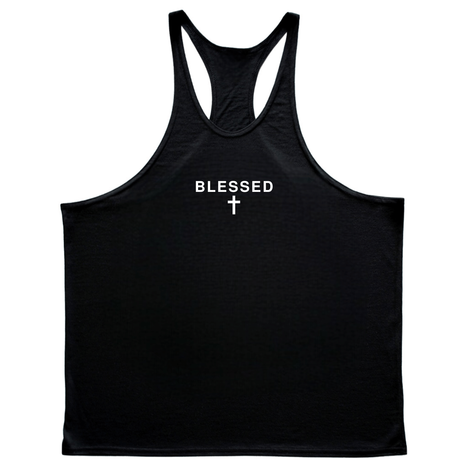 black BLESSED Cross Bodybuilding Stringer Tank Tops