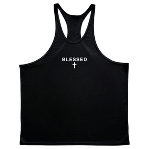 black BLESSED Cross Bodybuilding Stringer Tank Tops