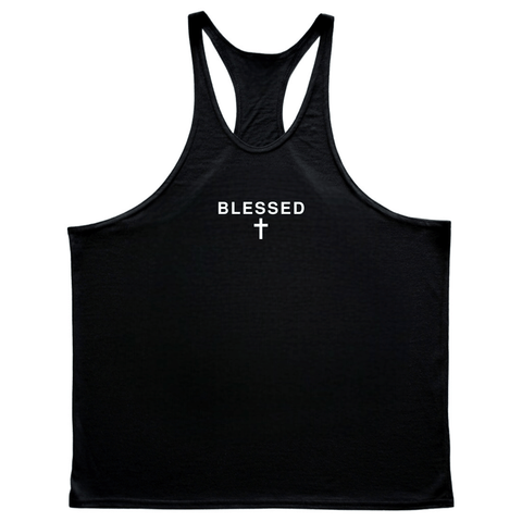 black BLESSED Cross Bodybuilding Stringer Tank Tops