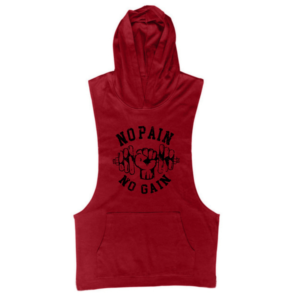 wine red Men's NO PAIN NO GAIN Graphic Hooded Tank Tops