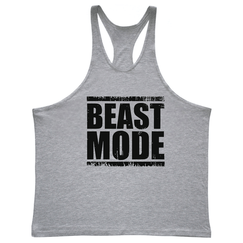 grey BEAST MODE Graphic Bodybuilding Stringer Tank Tops