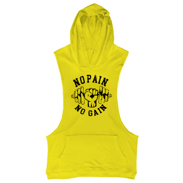 yellow Men's NO PAIN NO GAIN Graphic Hooded Tank Tops