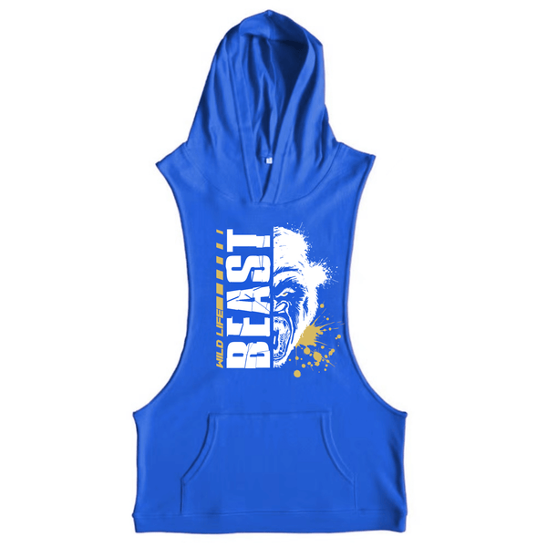 blue BEAST Workout Sleeveless Hoodie Tank Tops