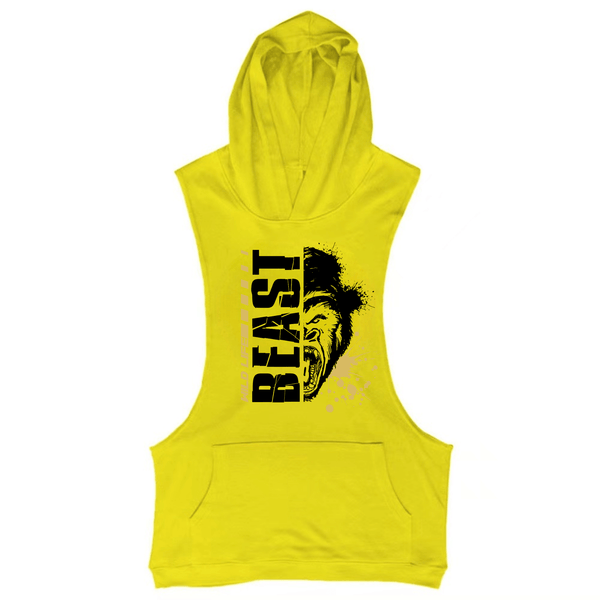 yellow BEAST Workout Sleeveless Hoodie Tank Tops