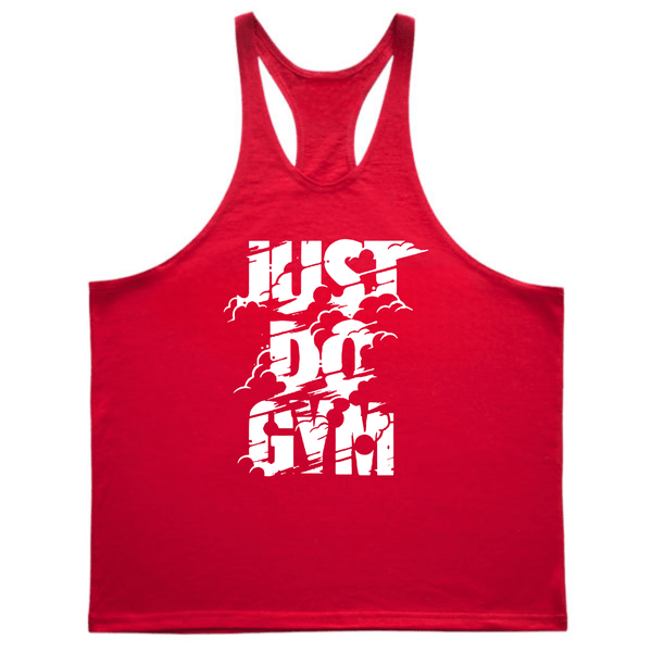 red JUST DO GYM Workout Stringer Tank Tops for Men