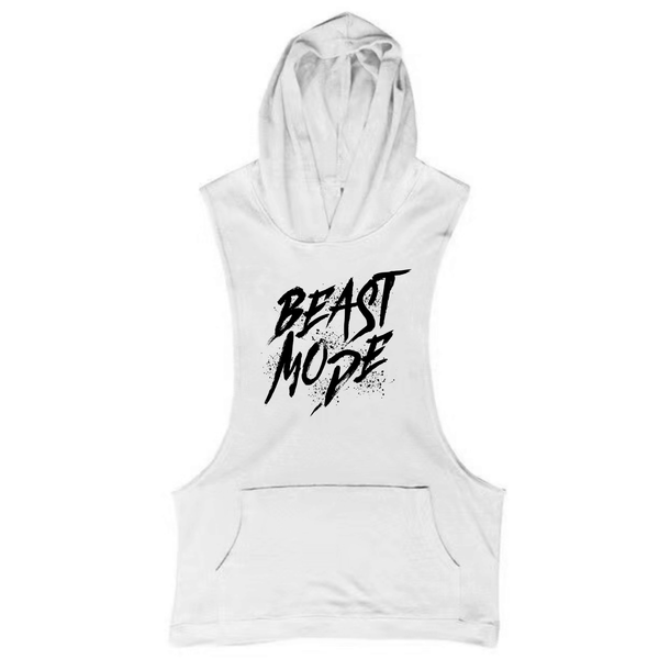white BEAST MODE Workout Sleeveless Hoodie Tank Tops
