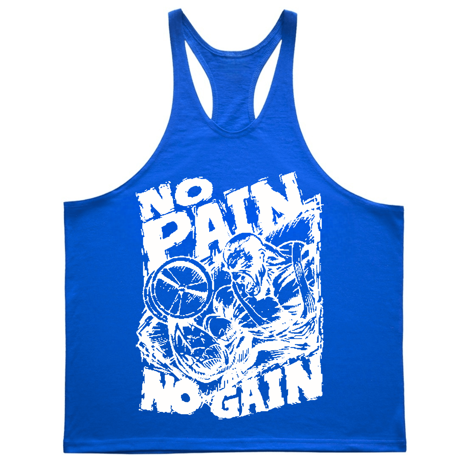 blue NO PAIN NO GAIN Workout Tank Tops for Men