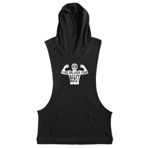 black It's TIME TO UNLEASH YOUR BEAST Workout Sleeveless Hoodies