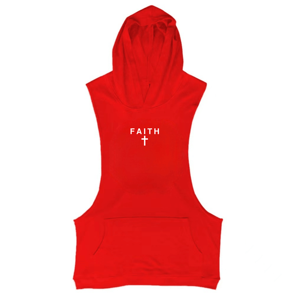 red FAITH Cross Workout Sleeveless Hoodie Tank Tops