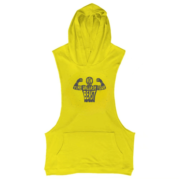 yellow It's TIME TO UNLEASH YOUR BEAST Workout Sleeveless Hoodies