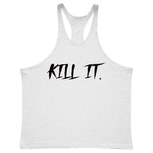 white Men's KILL IT Bodybuilding Stringer Tank Tops