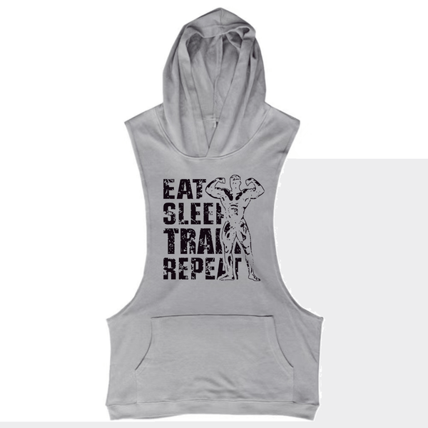 sport grey Men's EAT SLEEP TRAIN REPEAT Graphic Hooded Tank Tops