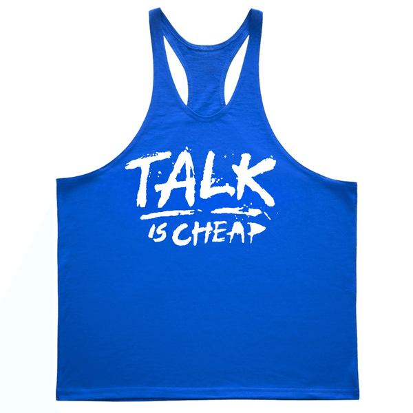 TALK IS CHEAP Motivational Workout Stringer Tank Tops