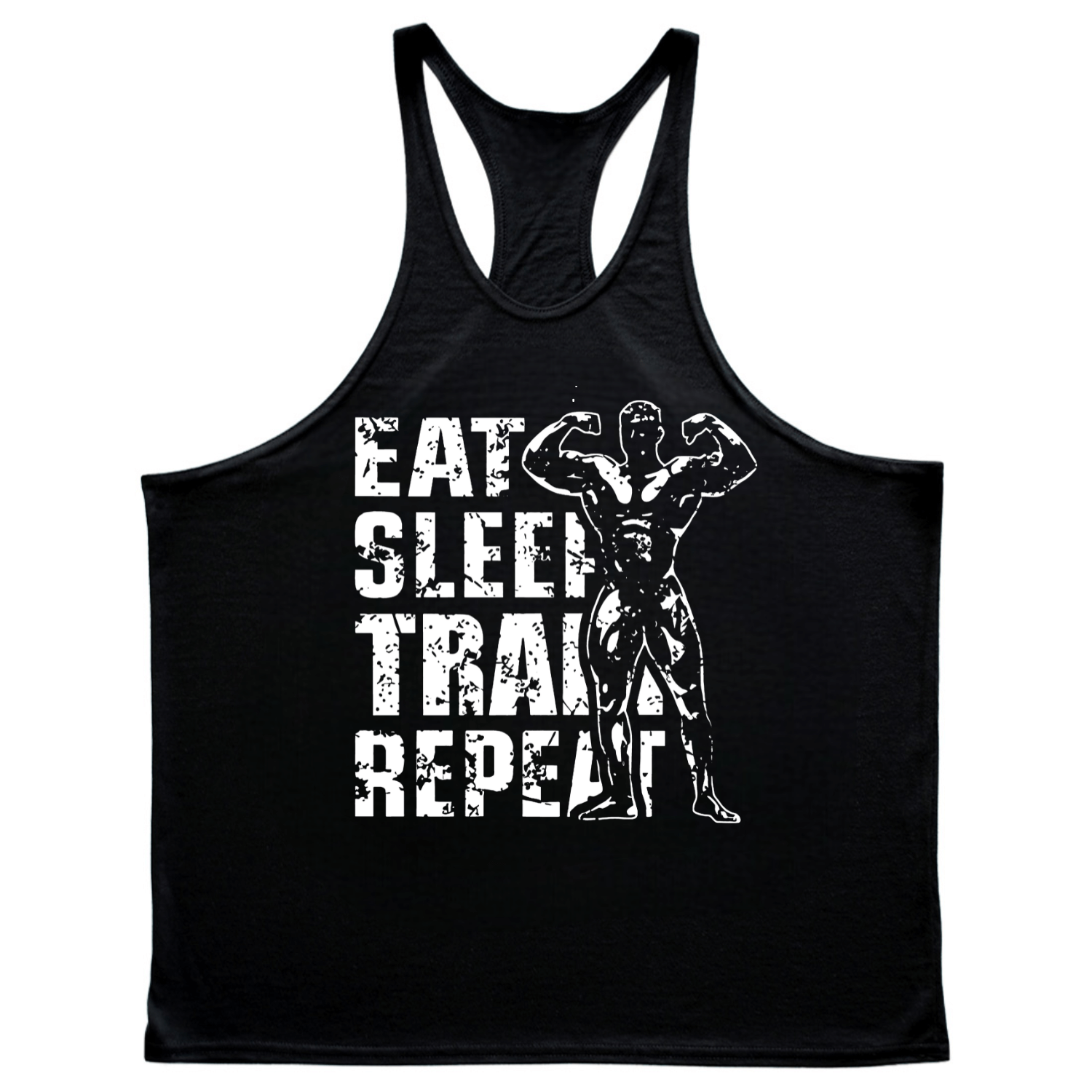 black EAT, SLEEP, TRAIN, REPEAT Graphic Stringer Tank Tops