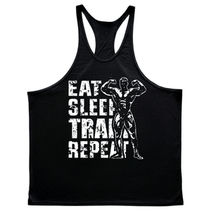 black EAT, SLEEP, TRAIN, REPEAT Graphic Stringer Tank Tops