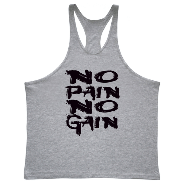 grey NO PAIN NO GAIN Workout Tank Tops