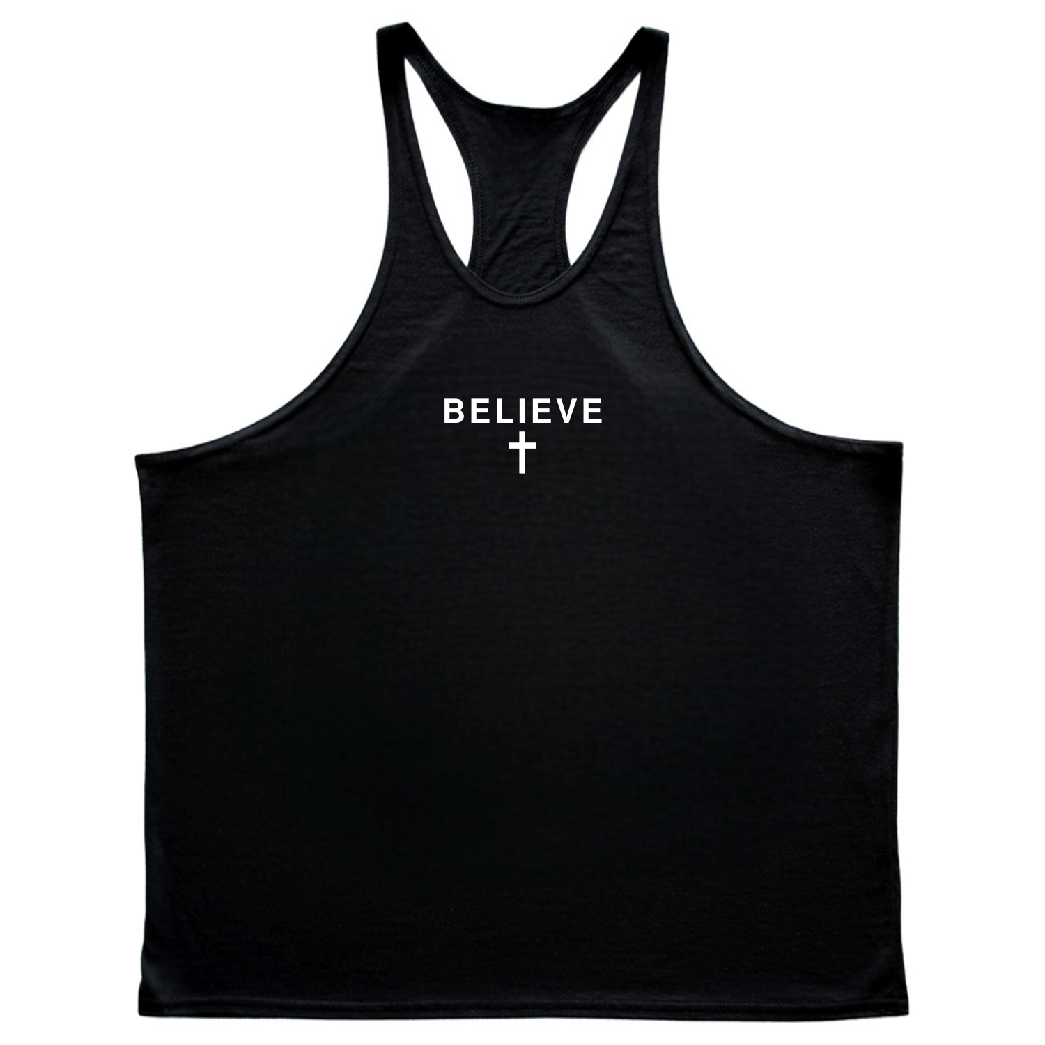 black BELIEVE Cross GYM Stringer Tank Tops