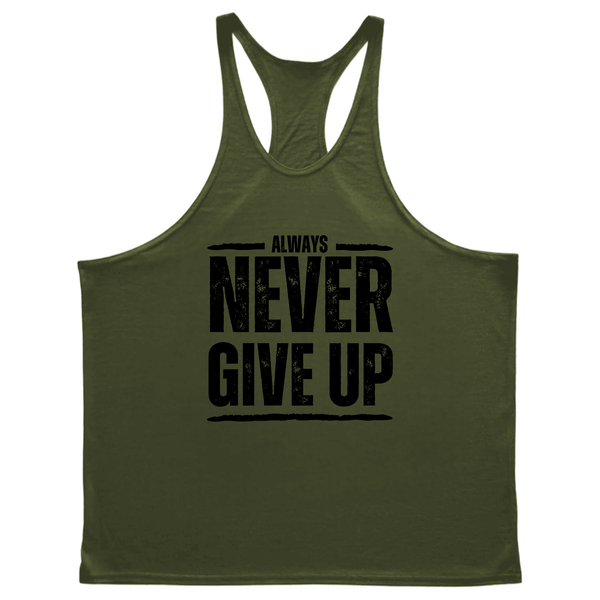 navy green Men's ALWAYS NEVER GIVE UP Gym Stringer Tank Tops