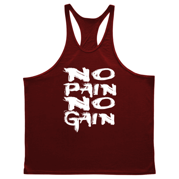 wine red NO PAIN NO GAIN Workout Tank Tops