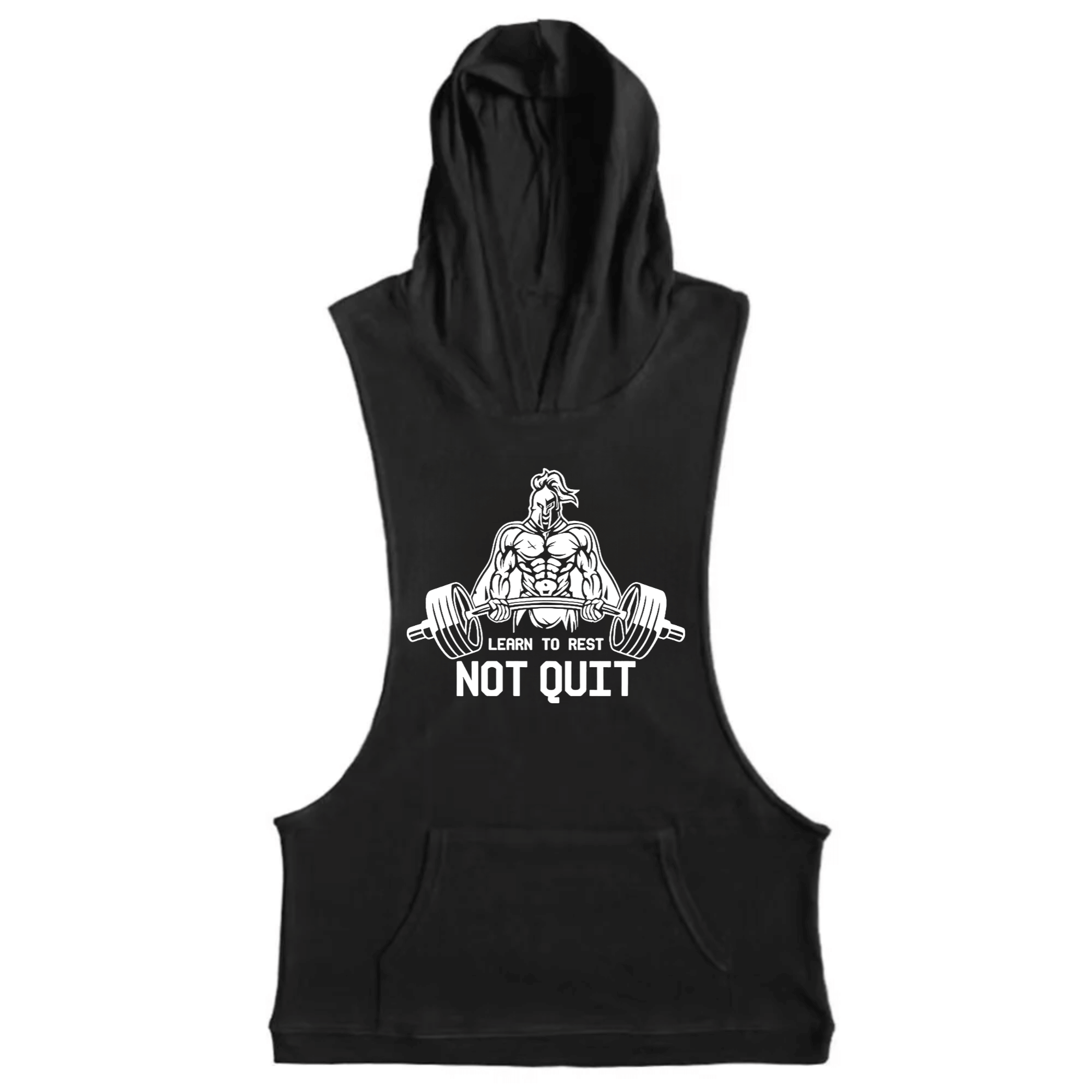 black Men's LEARN TO REST, NOT QUIT Graphic Hoodie Tank Tops