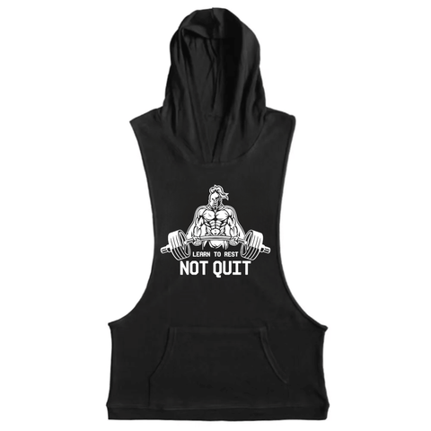 black Men's LEARN TO REST, NOT QUIT Graphic Hoodie Tank Tops