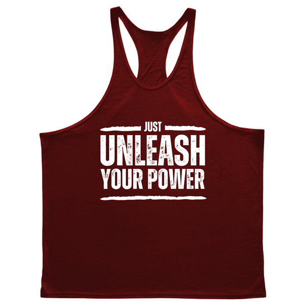 wine red Men's JUST UNLEASH YOUR POWER Gym Stringer Tank Tops