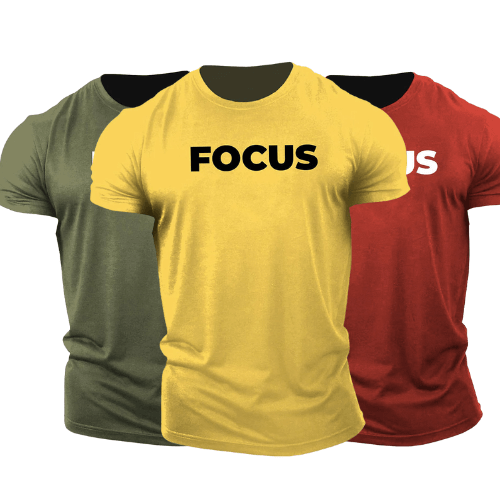 3 Pack Men's FOCUS Letter Printed Fitness Short Sleeve T-shirt