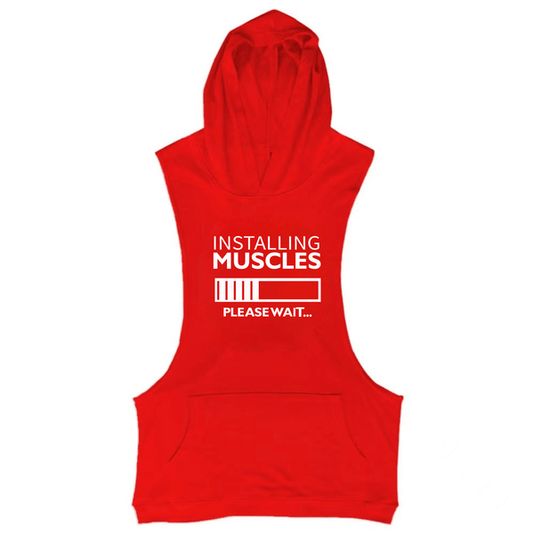 red Men's INSTALLING MUSCLES Sleeveless Hoodie Tank Tops
