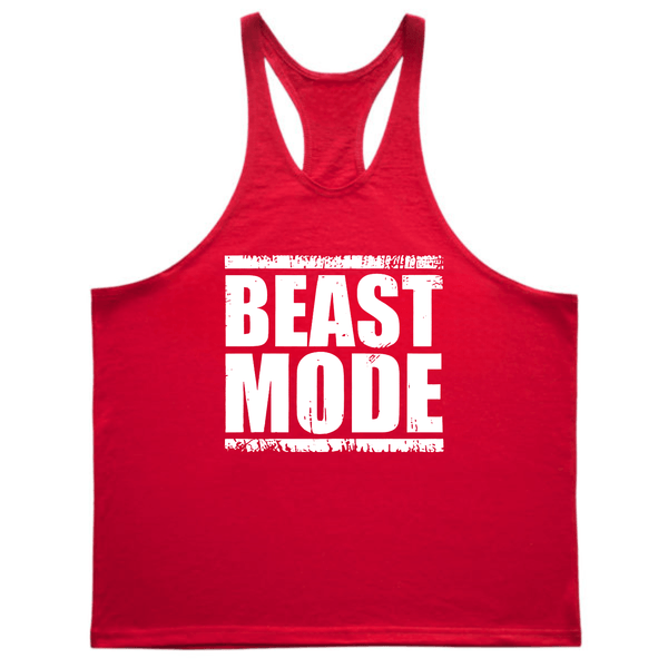 red BEAST MODE Graphic Bodybuilding Stringer Tank Tops