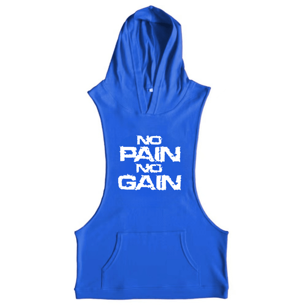 BLUE NO PAIN NO GAIN Workout Sleeveless Hoodie Tank Tops