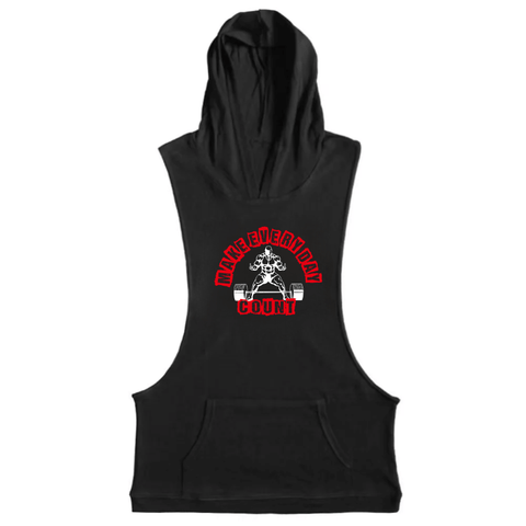 black MAKE EVERYDAY COUNT Workout Sleeveless Hoodie Tank Tops