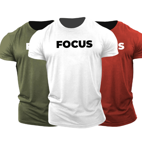 3 Pack Men's FOCUS Letter Printed Fitness Short Sleeve T-shirt