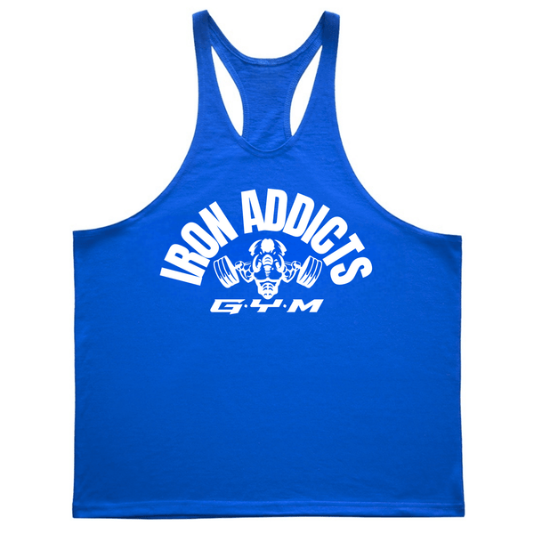 blue IRON ADDICT Workout GYM Tank Top
