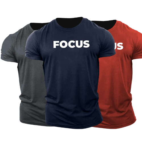 3 Pack Men's FOCUS Letter Printed Fitness Short Sleeve T-shirt