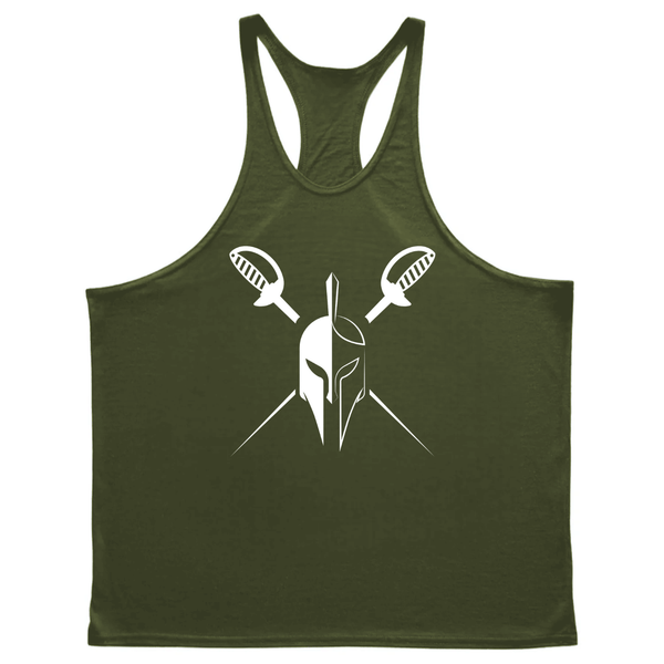 NAVY GREEN Men's SPARTAN Gym Graphic Stringer Tank Tops