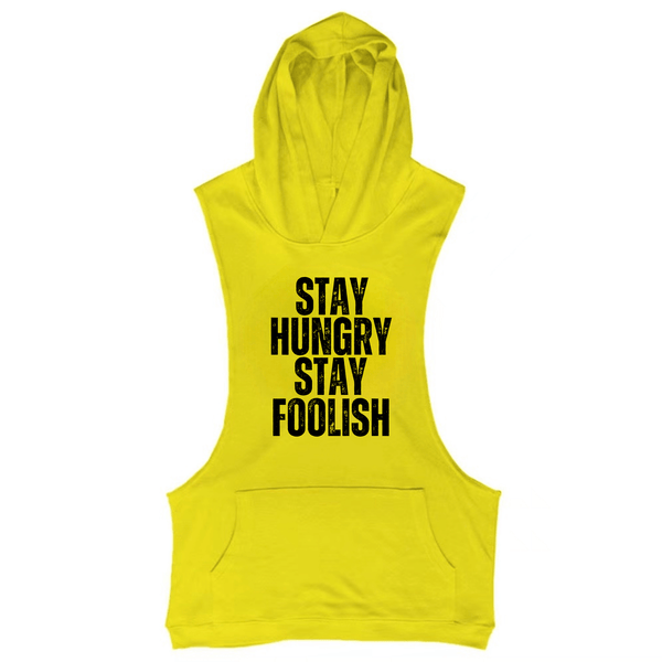 YELLOW Men's STAY HUNGRY STAY FOOLISH Hooded Tank Tops