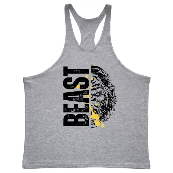 sport grey Men's BEAST Graphic Gym Stringer Tank Tops