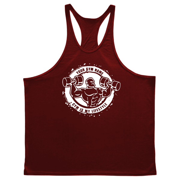 wine red Men's Gym Y-back Stringer Tank Tops