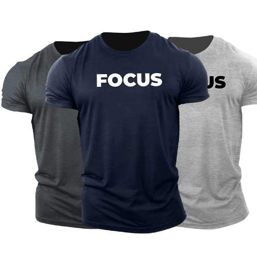 3 Pack Men's FOCUS Letter Printed Fitness Short Sleeve T-shirt