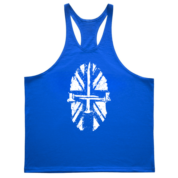 blue Men's Spartan Cross Bodybuilding Stringer Tank Tops