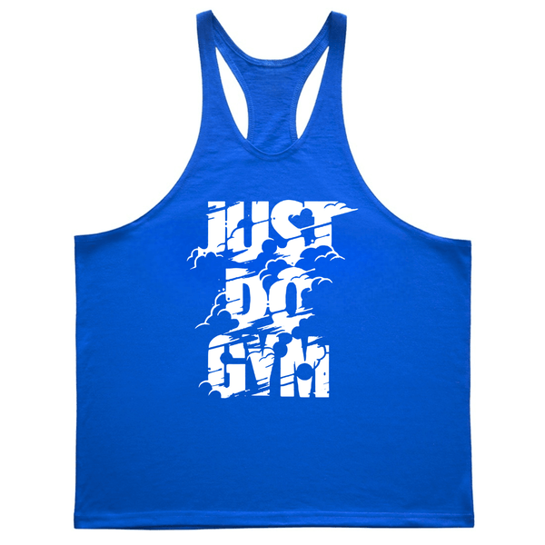 blue JUST DO GYM Workout Stringer Tank Tops for Men