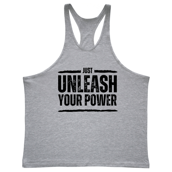 sport grey Men's JUST UNLEASH YOUR POWER Gym Stringer Tank Tops