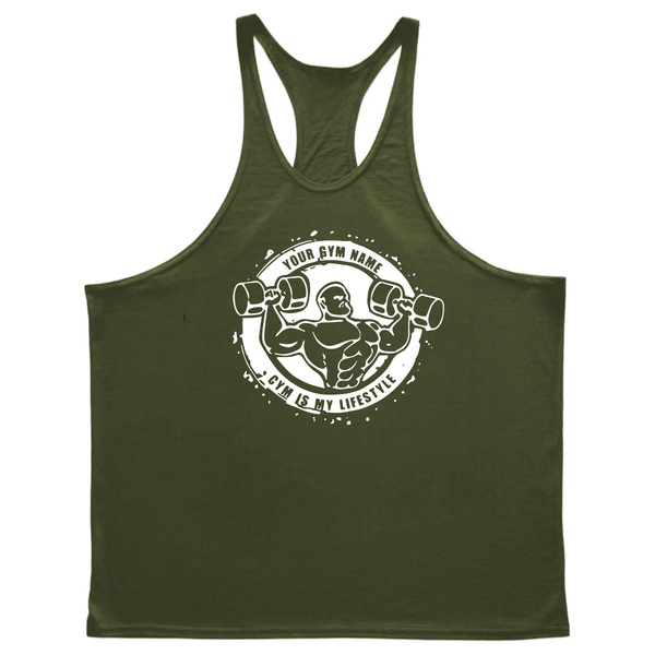 navy green Men's Gym Y-back Stringer Tank Tops