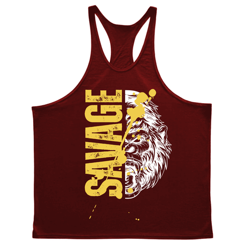 WINE RED Men's BEAST Gym Stringer Tank Tops