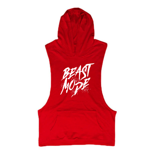 red BEAST MODE Workout Sleeveless Hoodie Tank Tops
